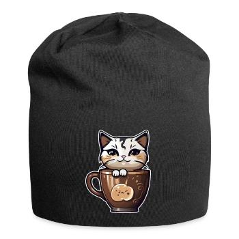 Cute Coffee Cat - Jersey Beanie - black - Front