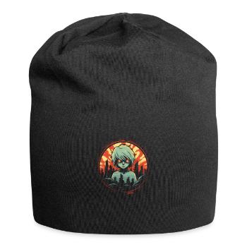 Cartoon Grüner Anime Junge - Jersey-Beanie - Schwarz - Vorne