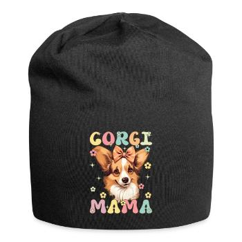 Corgi Mama Groovy Dog Mom - Jersey-Beanie - Schwarz - Vorne
