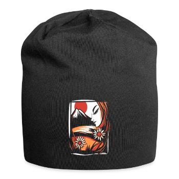 A beautiful woman enjoys the beauty of nature - Jersey Beanie - black - Front