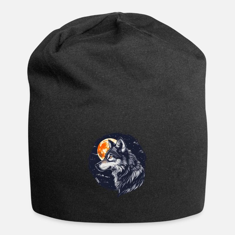 Wolf und Vollmond - Jersey-Beanie - Schwarz