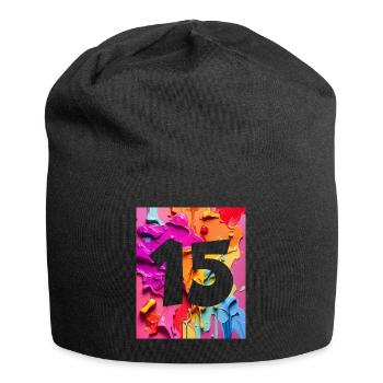 NR. 15 NUMMER 15 BUNT 15. GEBURTSTAG - Jersey-Beanie - Schwarz - Vorne