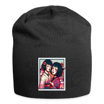 Two Japanese anime girls in kimono - Jersey Beanie - black - Front