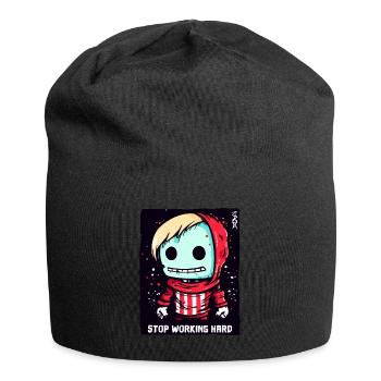 Stop the Hard Work: Cartoon Doll - Jersey Beanie - black - Front