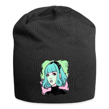 Candy Colored Cartoon Anime Girl - Jersey Beanie - black - Front
