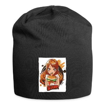 Anime girl loves big burgers - Jersey Beanie - black - Front