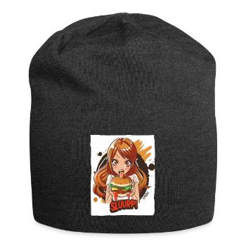 Anime girl loves big burgers - Jersey Beanie - charcoal grey - Front