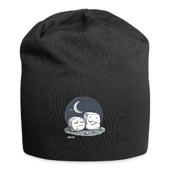 Niedlicher verschlafener Tofu und der Mond - Jersey-Beanie - Schwarz - Vorne