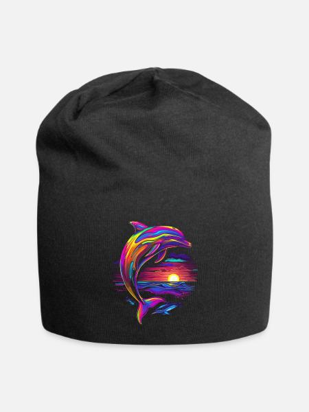 Delphin Ozean Meer Kreatur Sonnenuntergang Pop Art - Jersey-Beanie - Schwarz
