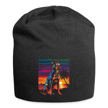 Dobermann Hund Sonnenbrille Strand Sonnenuntergang - Jersey-Beanie - Schwarz - Vorne