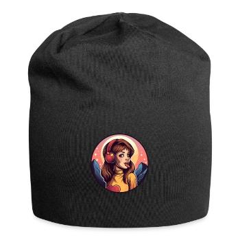 Fille d’anime avec des écouteurs de musique et des coeurs - Bonnet en jersey - noir - Devant