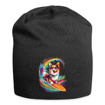 Corgi Dog Surfing Sunglasses Pop Art - Jersey Beanie - black - Front