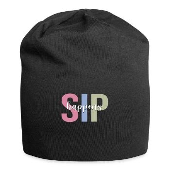 Wine drinker drinks wine glass - Jersey Beanie - black - Front