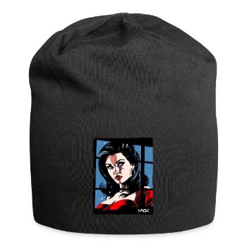 Klassische Eleganz: Frau in Rot - Jersey-Beanie - Schwarz - Vorne