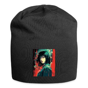 Fille japonaise : Street Art Anime - Bonnet en jersey - noir - Devant