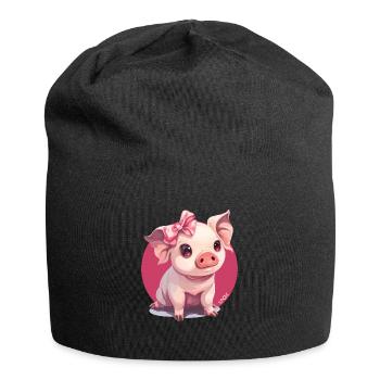 Petit cochon mignon avec nœud - Bonnet en jersey - noir - Devant