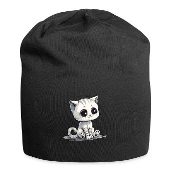 Süßes kleines trauriges Kätzchen - Jersey-Beanie - Schwarz - Vorne