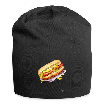 Senf und eine Wurst im Brötchen: Heißer Hund - Jersey-Beanie - Schwarz - Vorne