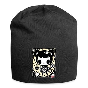 Crazy vintage cartoon girl cooking ramen - Jersey Beanie - black - Front