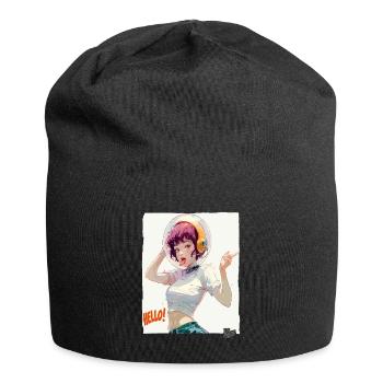 Funny Astronaut Girl Says Hello - Jersey Beanie - black - Front
