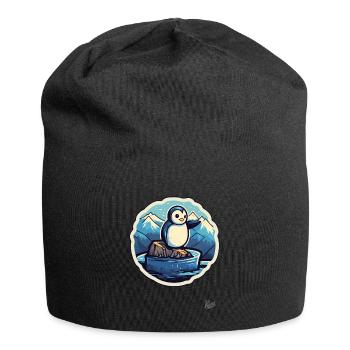 Niedlicher kleiner Pinguin auf einer Eisscholle - Jersey-Beanie - Schwarz - Vorne