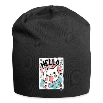 Mignon petit chat blanc dit bonjour - Bonnet en jersey - noir - Devant
