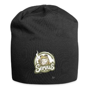 A cool smoking frog says: Servus - Jersey Beanie - black - Front