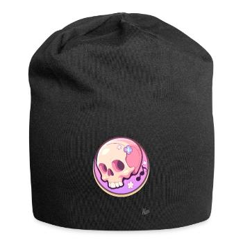 Musical notes and a relaxed cute skull - Jersey Beanie - black - Front
