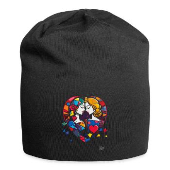 Liebende und Herzen: Herzenssache und Liebe - Jersey-Beanie - Schwarz - Vorne