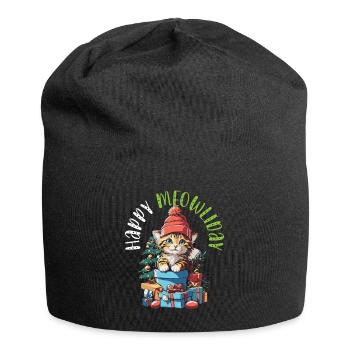Cat Christmas Holiday Time - Jersey Beanie - black - Front
