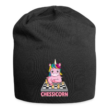 Lustiger Schachspieler Einhorn Schacheinhorn - Jersey-Beanie - Schwarz - Vorne