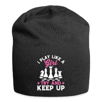 Lustiger Schachspieler Ich spiele wie ein Mädchen - Jersey-Beanie - Schwarz - Vorne