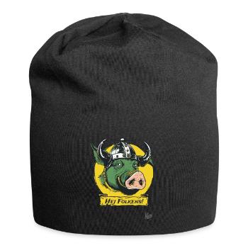 Dänisches Wikinger-Schwein mit Helm: Hej folkens! - Jersey-Beanie - Schwarz - Vorne