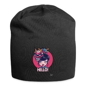 Japanisches Mädchen mit Oni Maske - Jersey-Beanie - Schwarz - Vorne