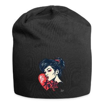 Une Japonaise prête à embrasser avec le cœur - Bonnet en jersey - noir - Devant