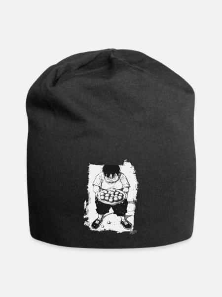 Japanese boy with a bowl of rice balls - Jersey Beanie - black