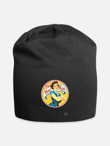 Retro Vintage Hausfrau, vertraue Deinem Mann, Ehe - Jersey-Beanie - Schwarz