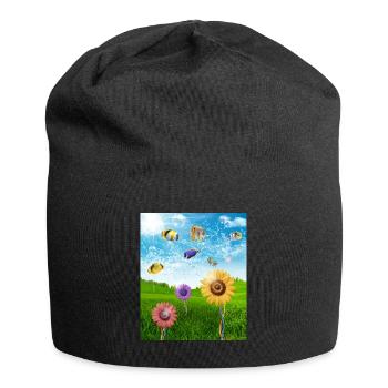 Frutiger Aero Esthétique Tech Paysage Poissons Soleil - Bonnet en jersey - noir - Devant