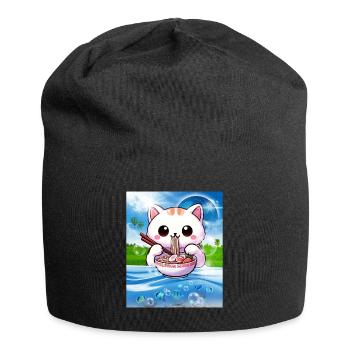 Frutiger Aero Aesthetic Tech Kawaii Ramen Katzenfi - Jersey-Beanie - Schwarz - Vorne