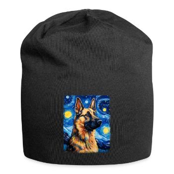 German Shepherd Starry Night Painting - Jersey Beanie - black - Front