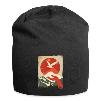 Holding hands: mountain idyll with dove of peace - Jersey Beanie - black - Front