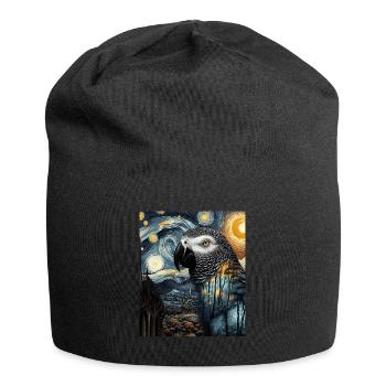 African African Grey Parrot Bird Starry Night Painting - Jersey Beanie - black - Front