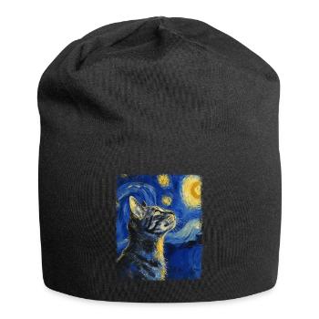 American Shorthair Cat Starry Night Painting - Jersey Beanie - black - Front