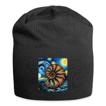 Ammonit Fossil Paläontologe Sternennacht Malerei - Jersey-Beanie - Schwarz - Vorne