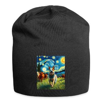 Australian Cattle Dog Hund Sternennacht Gemälde - Jersey-Beanie - Schwarz - Vorne