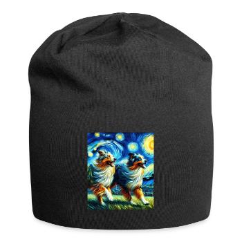 Australian Shepherd Herding Dog Starry Night Painting - Jersey Beanie - black - Front