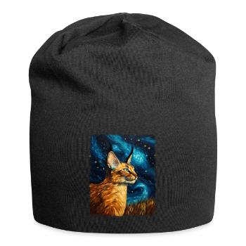 Big Floppa Karakal Chat Meme Peinture Nuit Étoilée - Bonnet en jersey - noir - Devant