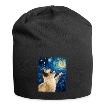 Birmakatze Sternennacht-Gemälde - Jersey-Beanie - Schwarz - Vorne