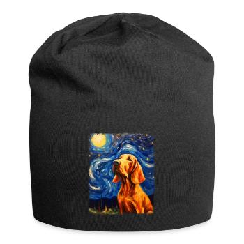 Bluthund Hund Sternennacht Gemälde - Jersey-Beanie - Schwarz - Vorne