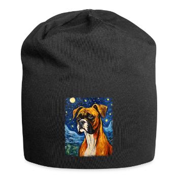 Boxer Dog Starry Night Painting - Jersey Beanie - black - Front